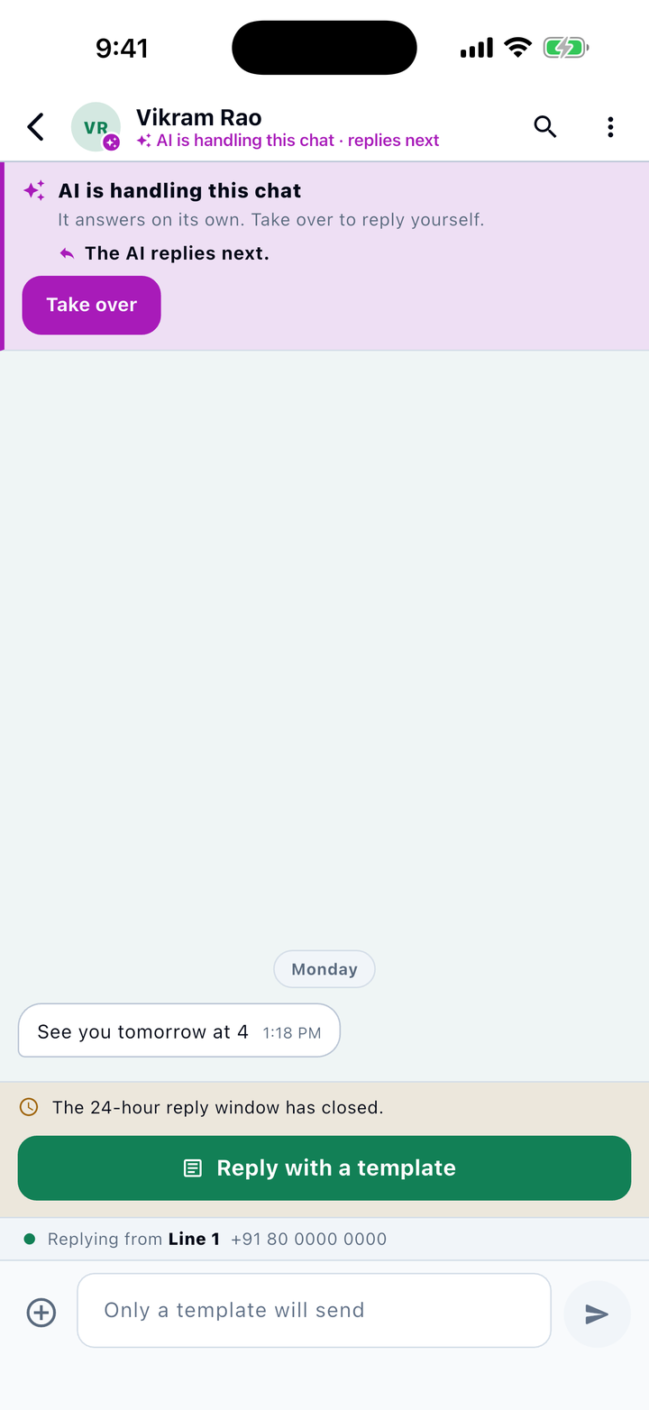 The Wanity app showing the AI agent handling a chat